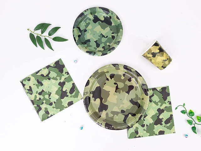 Alt view image 8 of 10 - Camouflage Party Supplies Tableware Set Including Camouflage Paper Plates Cups Napkins Straws Serves 16 for Birthday Baby Shower Party