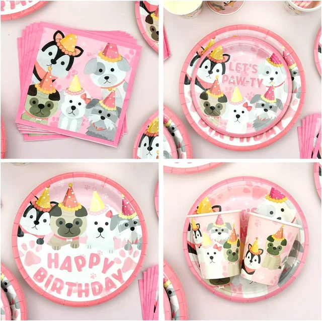 Alt view image 11 of 14 - KEFAN Dog Party Supplies, Pink Dog Paw Birthday Tableware Party Decorations including Pink Dog Plates, Cups, Napkins, Tablecloth, Lets Party HAPPY BIRTHDAY Banner Backdrop, Balloons - Serves 20