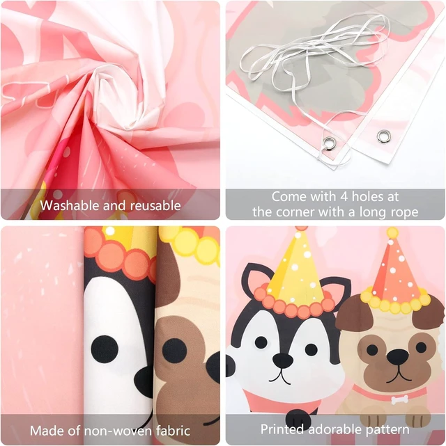 Alt view image 12 of 14 - KEFAN Dog Party Supplies, Pink Dog Paw Birthday Tableware Party Decorations including Pink Dog Plates, Cups, Napkins, Tablecloth, Lets Party HAPPY BIRTHDAY Banner Backdrop, Balloons - Serves 20
