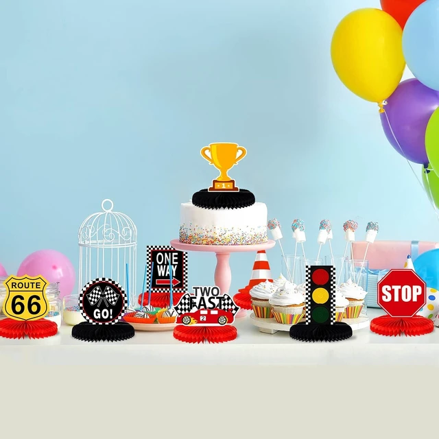 Alt view image 13 of 14 - LINGTEER Race Car Two Fast Birthday Table Honeycomb Centerpieces - 9Pcs Let's Go Racing Happy 2nd Birthday Party Table Decorations Sign.