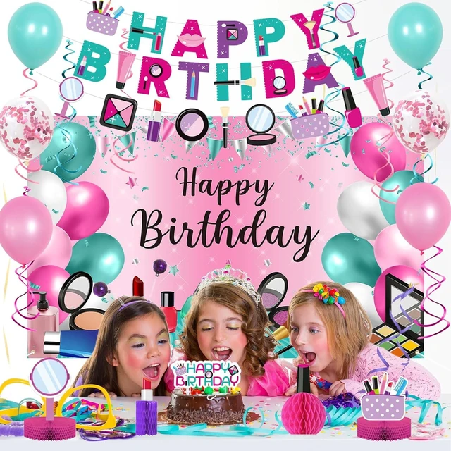 Alt view image 10 of 14 - Roetyce Makeup Birthday Party Decorations - 46PCS Kit, Pink Spa Themed Birthday Supplies With Banner, Balloons, Cake Topper