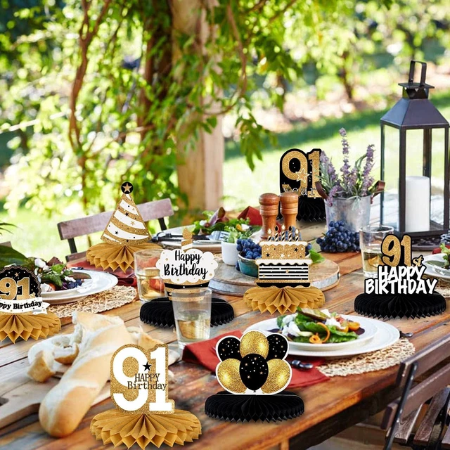 Alt view image 14 of 14 - LINGTEER Happy 91st Birthday Table Honeycomb Centerpieces Cheers to 91st Birthday 91 Years Old Party Table Decorations Gift Sign.