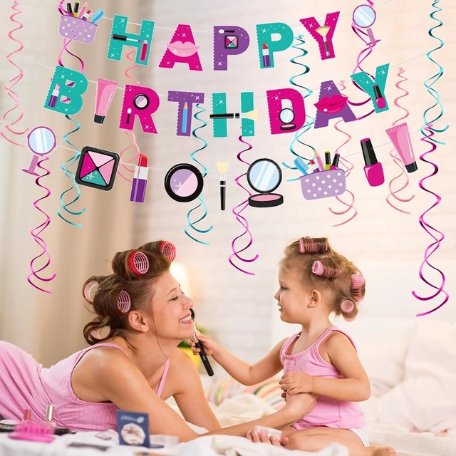 Alt view image 11 of 14 - Roetyce Makeup Birthday Party Decorations - 46PCS Kit, Pink Spa Themed Birthday Supplies With Banner, Balloons, Cake Topper