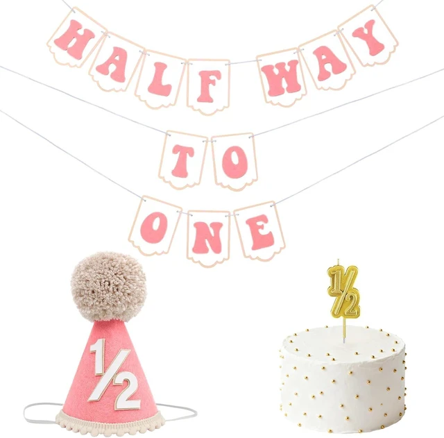 Alt view image 8 of 14 - 1/2 Birthday Girl Half Birthday Decorations - Half Way To One Banner, 1/2 Birthday Candles and Half Birthday Cone Hat for Girls 6 Months Birthday Decorations Party SuppliesPink