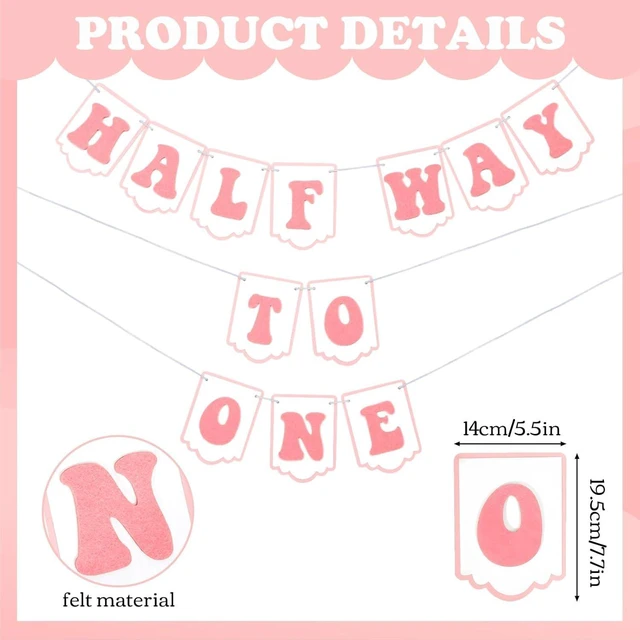 Alt view image 11 of 14 - 1/2 Birthday Girl Half Birthday Decorations - Half Way To One Banner, 1/2 Birthday Candles and Half Birthday Cone Hat for Girls 6 Months Birthday Decorations Party SuppliesPink