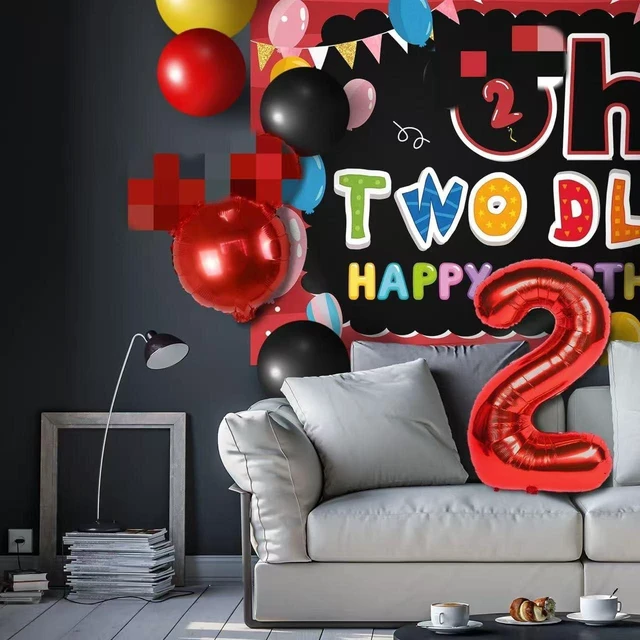 Alt view image 9 of 14 - Oh Twodles Balloons Red Set Decor - Happy 2nd Birthday Party Theme Banner Backdrop Second Birthday Decorations For Baby Shower Supplies