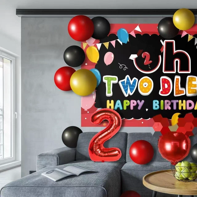 Alt view image 11 of 14 - Oh Twodles Balloons Red Set Decor - Happy 2nd Birthday Party Theme Banner Backdrop Second Birthday Decorations For Baby Shower Supplies