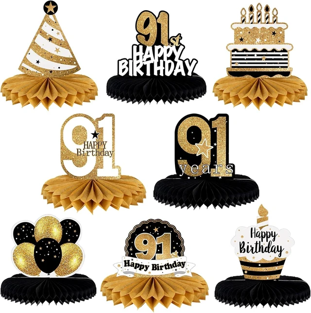 Alt view image 9 of 14 - LINGTEER Happy 91st Birthday Table Honeycomb Centerpieces Cheers to 91st Birthday 91 Years Old Party Table Decorations Gift Sign.