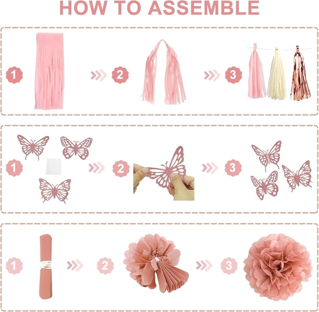 Alt view image 11 of 14 - Pink Birthday Party Decorations, Dusty Pink Sand Confetti Rose Gold Balloons Happy Birthday Banner Fringe Curtains Butterfly Hanging Swirls Circle Dots Tassels Pompoms for Women Girls Party Supplies