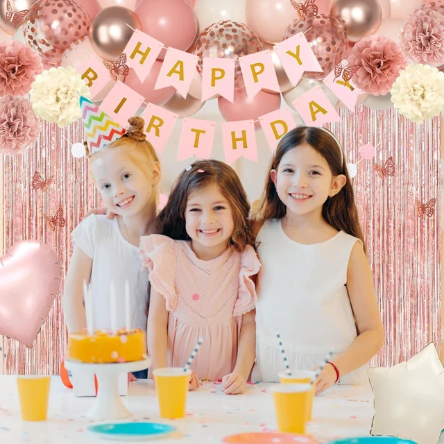 Alt view image 13 of 14 - Pink Birthday Party Decorations, Dusty Pink Sand Confetti Rose Gold Balloons Happy Birthday Banner Fringe Curtains Butterfly Hanging Swirls Circle Dots Tassels Pompoms for Women Girls Party Supplies