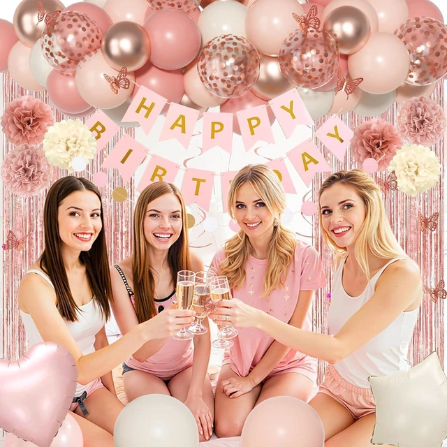 Alt view image 12 of 14 - Pink Birthday Party Decorations, Dusty Pink Sand Confetti Rose Gold Balloons Happy Birthday Banner Fringe Curtains Butterfly Hanging Swirls Circle Dots Tassels Pompoms for Women Girls Party Supplies