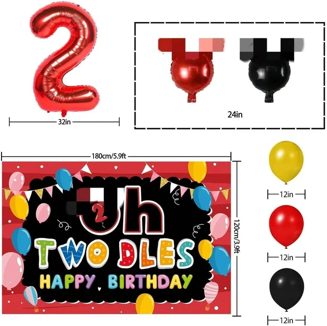 Alt view image 13 of 14 - Oh Twodles Balloons Red Set Decor - Happy 2nd Birthday Party Theme Banner Backdrop Second Birthday Decorations For Baby Shower Supplies