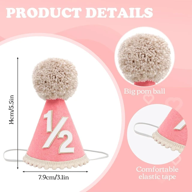 Alt view image 9 of 14 - 1/2 Birthday Girl Half Birthday Decorations - Half Way To One Banner, 1/2 Birthday Candles and Half Birthday Cone Hat for Girls 6 Months Birthday Decorations Party SuppliesPink