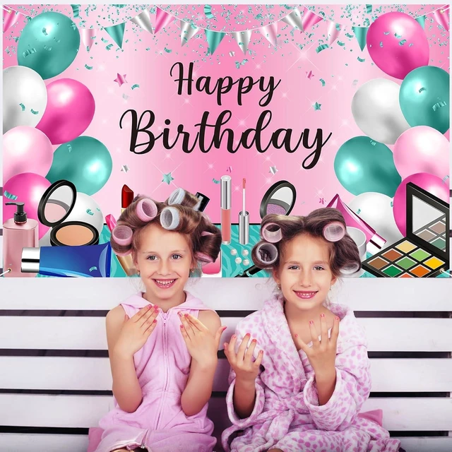 Alt view image 12 of 14 - Roetyce Makeup Birthday Party Decorations - 46PCS Kit, Pink Spa Themed Birthday Supplies With Banner, Balloons, Cake Topper