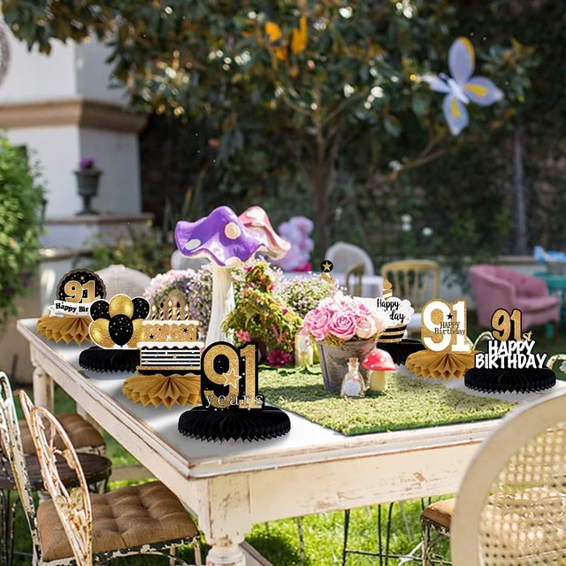 Alt view image 13 of 14 - LINGTEER Happy 91st Birthday Table Honeycomb Centerpieces Cheers to 91st Birthday 91 Years Old Party Table Decorations Gift Sign.