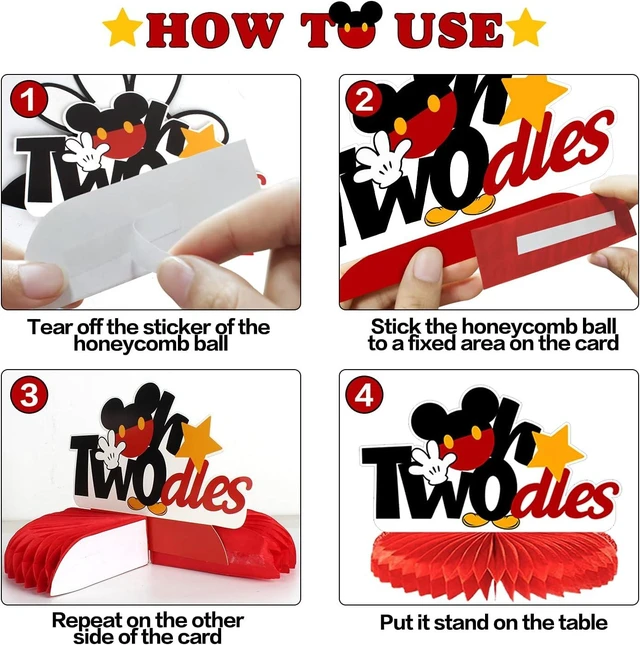 Alt view image 8 of 10 - LINGTEER Oh Twodles Birthday Table Honeycomb Centerpieces - Cheers to Boys 2nd Birthday Kids Two Years Old Mouse Themed Bday Party Decorations Sign.