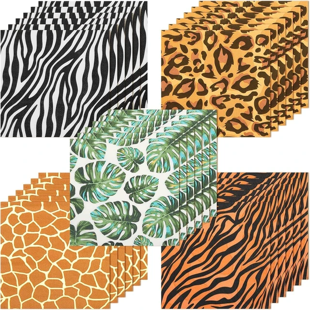 Alt view image 8 of 14 - 100 Pieces Jungle Safari Animal Print Party Disposable Animal Napkins Safari Napkins for Baby Shower Birthday Party, 5 Styles