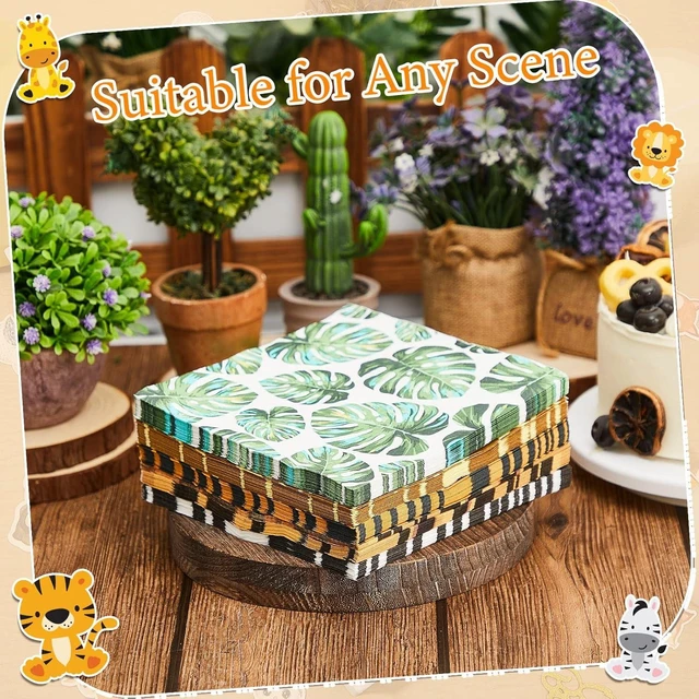 Alt view image 12 of 14 - 100 Pieces Jungle Safari Animal Print Party Disposable Animal Napkins Safari Napkins for Baby Shower Birthday Party, 5 Styles