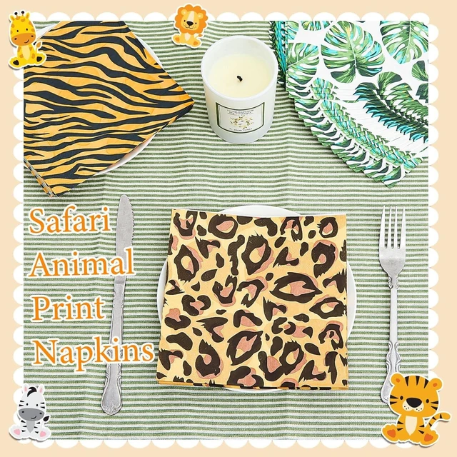 Alt view image 11 of 14 - 100 Pieces Jungle Safari Animal Print Party Disposable Animal Napkins Safari Napkins for Baby Shower Birthday Party, 5 Styles