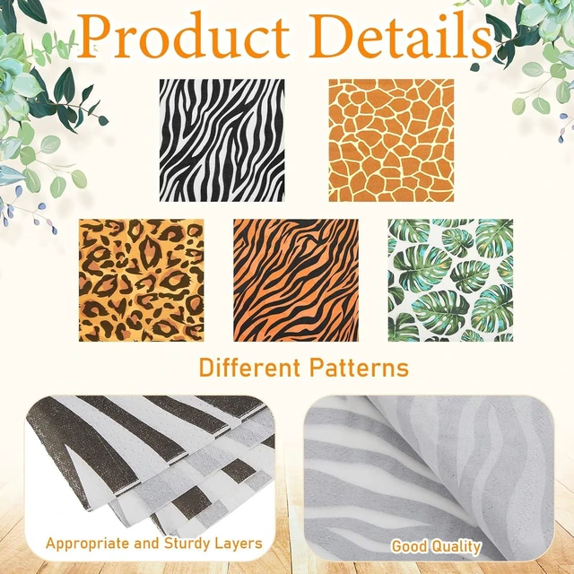 Alt view image 10 of 14 - 100 Pieces Jungle Safari Animal Print Party Disposable Animal Napkins Safari Napkins for Baby Shower Birthday Party, 5 Styles