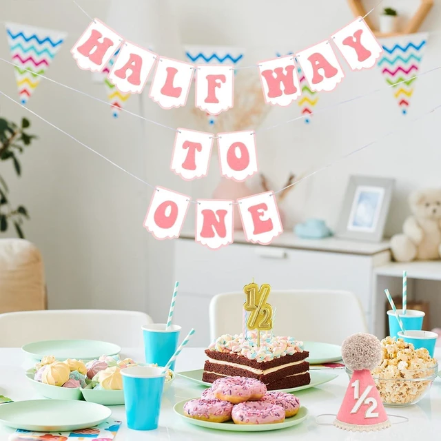 Alt view image 14 of 14 - 1/2 Birthday Girl Half Birthday Decorations - Half Way To One Banner, 1/2 Birthday Candles and Half Birthday Cone Hat for Girls 6 Months Birthday Decorations Party SuppliesPink