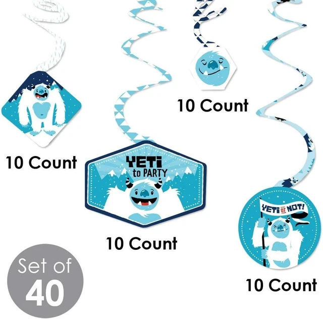 Alt view image 12 of 14 - Big Dot of Happiness Yeti to Party - Abominable Snowman Birthday or Party Hanging Decor - Decoration Swirls - Set of 40