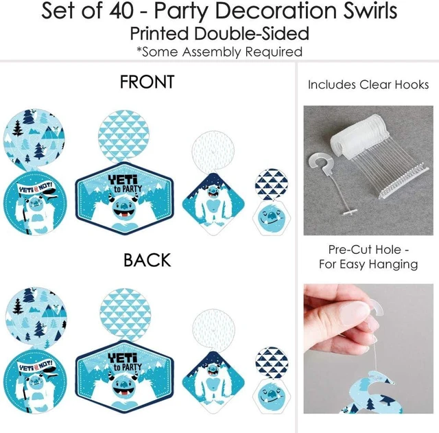 Alt view image 13 of 14 - Big Dot of Happiness Yeti to Party - Abominable Snowman Birthday or Party Hanging Decor - Decoration Swirls - Set of 40