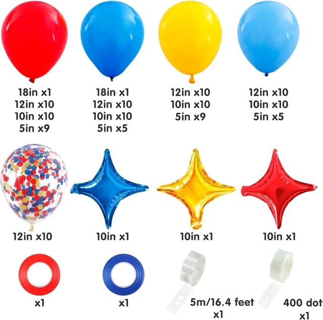 Alt view image 9 of 14 - RUBFAC Carnival Circus Theme Party Decorations, Primary Color Balloon Arch Kit, 120pcs Red Blue Yellow Party Balloons Rainbow Confetti and Star Foil Balloons for Birthday Carnival Theme Decorations