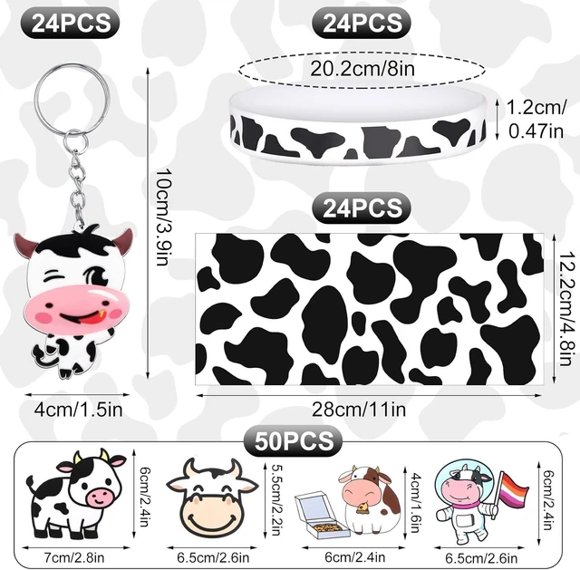 Alt view image 10 of 14 - Chunful 148 Pcs Cow Party Favors Include Cow Print Gift Bag Cute Keychain Elastic Silicone Bracelets Animal Stickers for Birthday Party Supplies