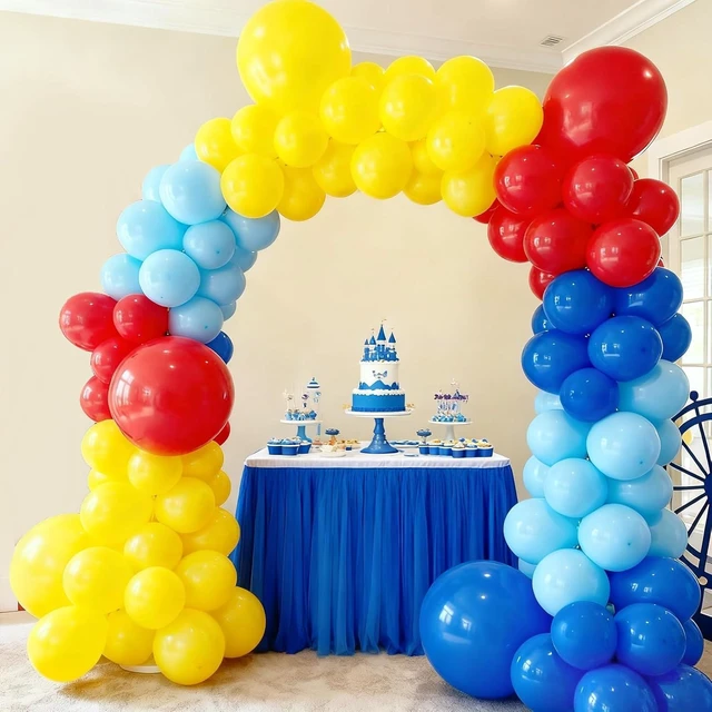 Alt view image 13 of 14 - RUBFAC Carnival Circus Theme Party Decorations, Primary Color Balloon Arch Kit, 120pcs Red Blue Yellow Party Balloons Rainbow Confetti and Star Foil Balloons for Birthday Carnival Theme Decorations