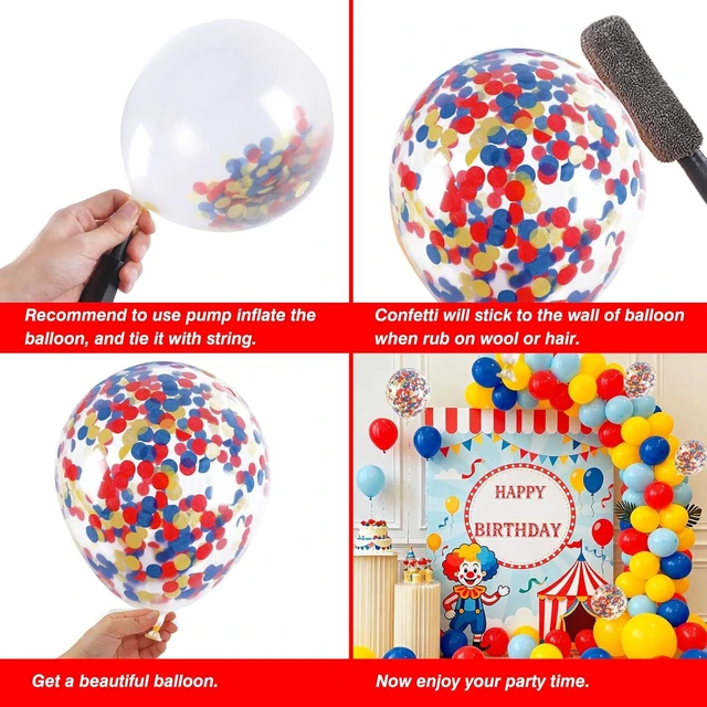 Alt view image 10 of 14 - RUBFAC Carnival Circus Theme Party Decorations, Primary Color Balloon Arch Kit, 120pcs Red Blue Yellow Party Balloons Rainbow Confetti and Star Foil Balloons for Birthday Carnival Theme Decorations