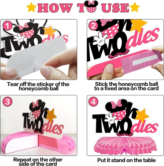 Alt view image 9 of 12 - LINGTEER Oh Twodles Birthday Table Honeycomb Centerpieces - Cheers to Girls 2nd Birthday Kids Two Years Old Mouse Themed Party Decorations Sign.