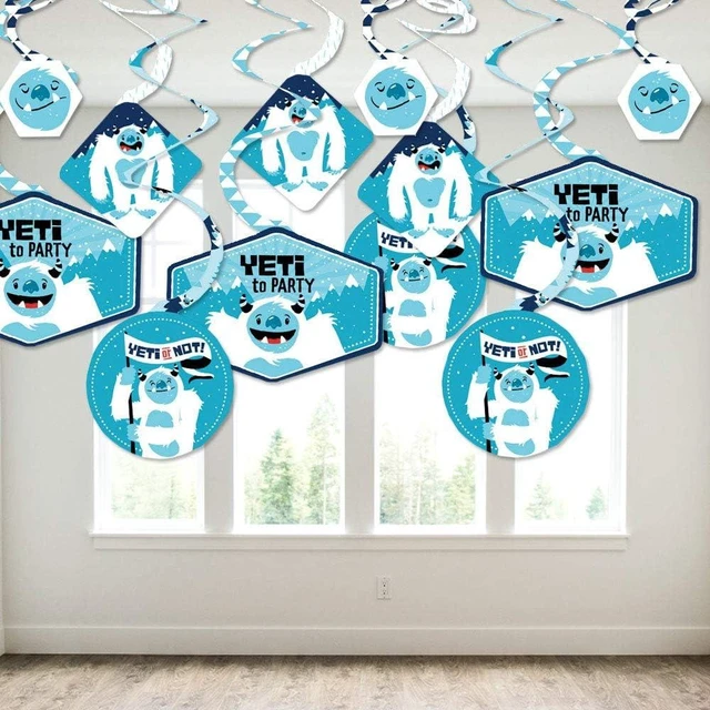 Alt view image 10 of 14 - Big Dot of Happiness Yeti to Party - Abominable Snowman Birthday or Party Hanging Decor - Decoration Swirls - Set of 40