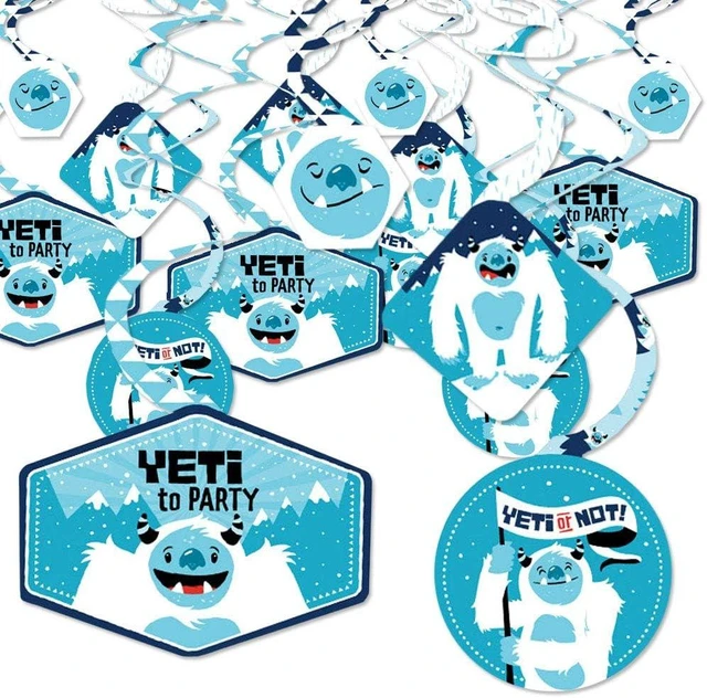 Alt view image 8 of 14 - Big Dot of Happiness Yeti to Party - Abominable Snowman Birthday or Party Hanging Decor - Decoration Swirls - Set of 40