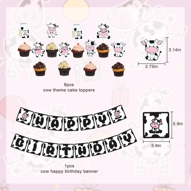 Alt view image 10 of 14 - Amandir 115PCS Pink Cow Party Decorations - Balloon Garland Arch Kit with Cow Print Balloons, Happy Birthday Banner, Cake Topper for Girl Baby Shower, Farm Animals Themed Birthday Party Supplies