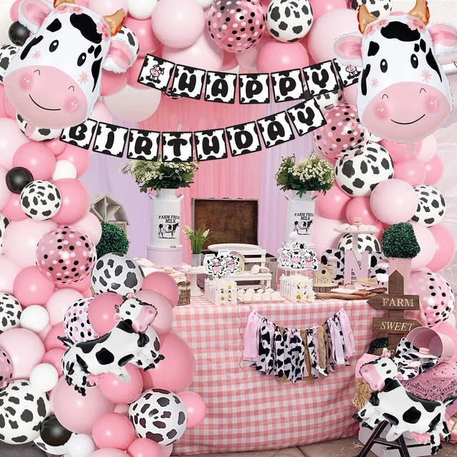 Alt view image 13 of 14 - Amandir 115PCS Pink Cow Party Decorations - Balloon Garland Arch Kit with Cow Print Balloons, Happy Birthday Banner, Cake Topper for Girl Baby Shower, Farm Animals Themed Birthday Party Supplies