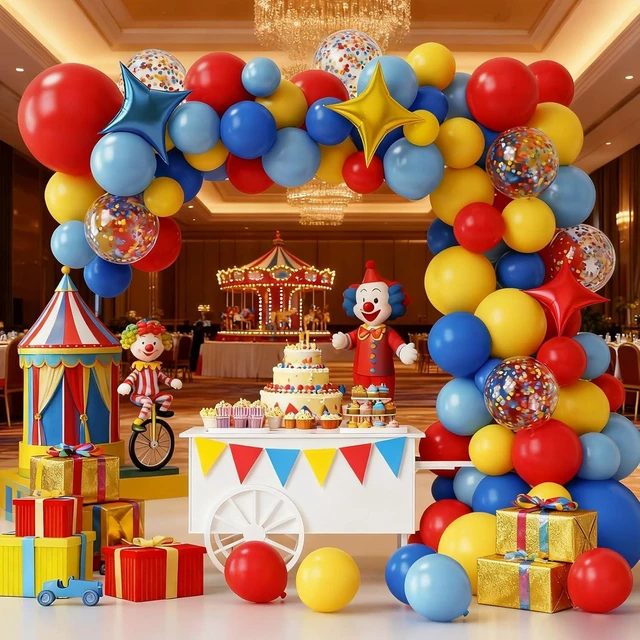 Alt view image 14 of 14 - RUBFAC Carnival Circus Theme Party Decorations, Primary Color Balloon Arch Kit, 120pcs Red Blue Yellow Party Balloons Rainbow Confetti and Star Foil Balloons for Birthday Carnival Theme Decorations