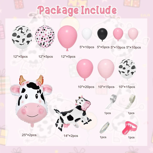 Alt view image 9 of 14 - Amandir 115PCS Pink Cow Party Decorations - Balloon Garland Arch Kit with Cow Print Balloons, Happy Birthday Banner, Cake Topper for Girl Baby Shower, Farm Animals Themed Birthday Party Supplies