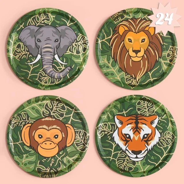 Alt view image 7 of 12 - xo, Fetti Jungle Foil Paper Plates - 24 pk, 9" | Safari Theme Party Decorations, Zoo Animal Birthday Party Supplies, Baby Shower Favors