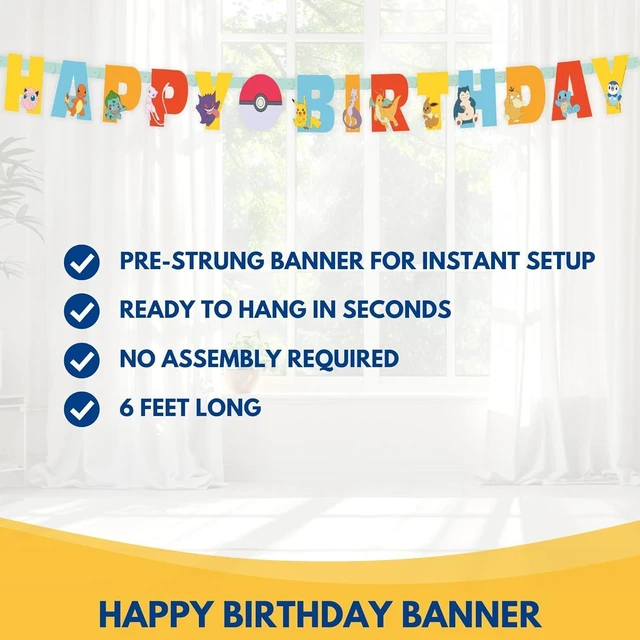Alt view image 11 of 14 - Pokemon Birthday Banner and Hanging Foil Backdrop - Pokemon Birthday Decorations - Themed Party Supplies - Officially Licensed