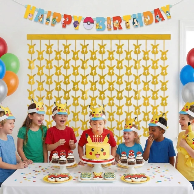 Alt view image 9 of 14 - Pokemon Birthday Banner and Hanging Foil Backdrop - Pokemon Birthday Decorations - Themed Party Supplies - Officially Licensed