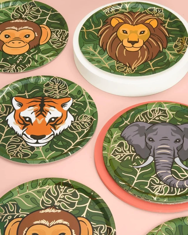 Alt view image 8 of 12 - xo, Fetti Jungle Foil Paper Plates - 24 pk, 9" | Safari Theme Party Decorations, Zoo Animal Birthday Party Supplies, Baby Shower Favors