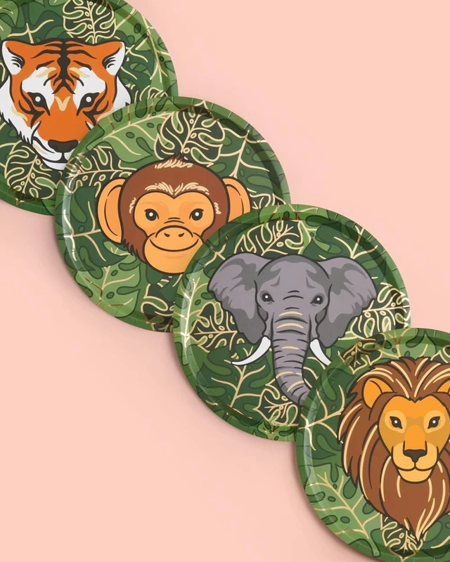 Alt view image 9 of 12 - xo, Fetti Jungle Foil Paper Plates - 24 pk, 9" | Safari Theme Party Decorations, Zoo Animal Birthday Party Supplies, Baby Shower Favors