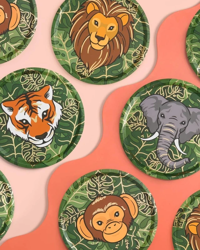 Alt view image 10 of 12 - xo, Fetti Jungle Foil Paper Plates - 24 pk, 9" | Safari Theme Party Decorations, Zoo Animal Birthday Party Supplies, Baby Shower Favors