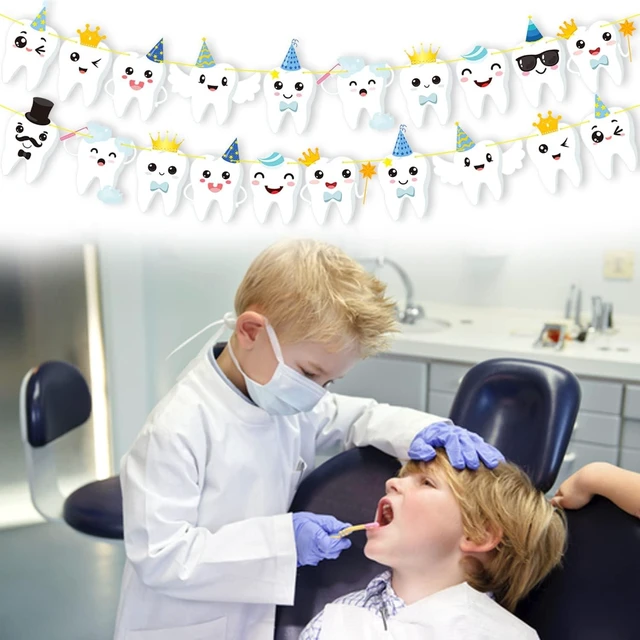 Alt view image 13 of 14 - Tooth Party Banner Dental Birthday Party Banners Tooth Party Decorations 2Pcs Teeth Cutout Banners Tooth Banners for First Tooth Party Baby Shower Supplies