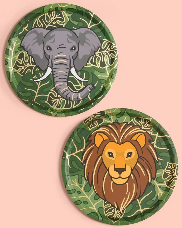 Alt view image 11 of 12 - xo, Fetti Jungle Foil Paper Plates - 24 pk, 9" | Safari Theme Party Decorations, Zoo Animal Birthday Party Supplies, Baby Shower Favors
