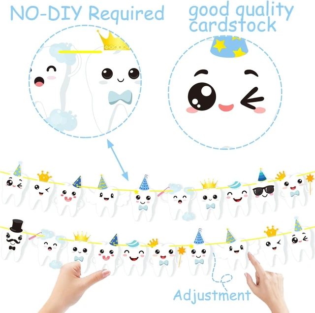 Alt view image 11 of 14 - Tooth Party Banner Dental Birthday Party Banners Tooth Party Decorations 2Pcs Teeth Cutout Banners Tooth Banners for First Tooth Party Baby Shower Supplies