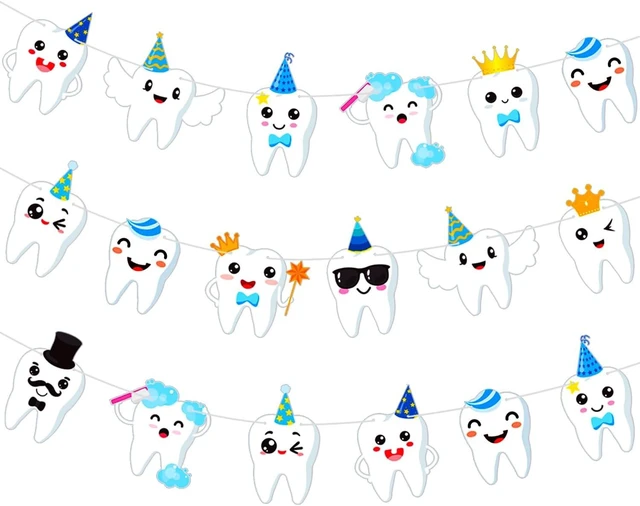 Alt view image 8 of 14 - Tooth Party Banner Dental Birthday Party Banners Tooth Party Decorations 2Pcs Teeth Cutout Banners Tooth Banners for First Tooth Party Baby Shower Supplies