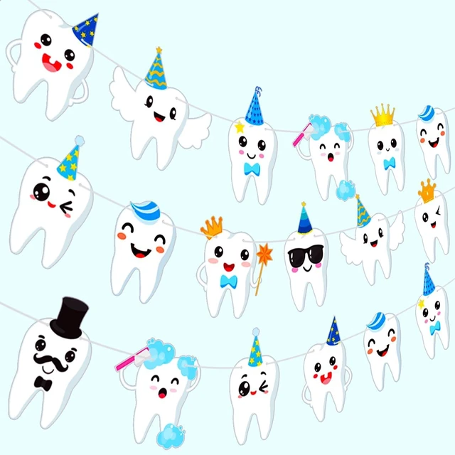 Alt view image 9 of 14 - Tooth Party Banner Dental Birthday Party Banners Tooth Party Decorations 2Pcs Teeth Cutout Banners Tooth Banners for First Tooth Party Baby Shower Supplies