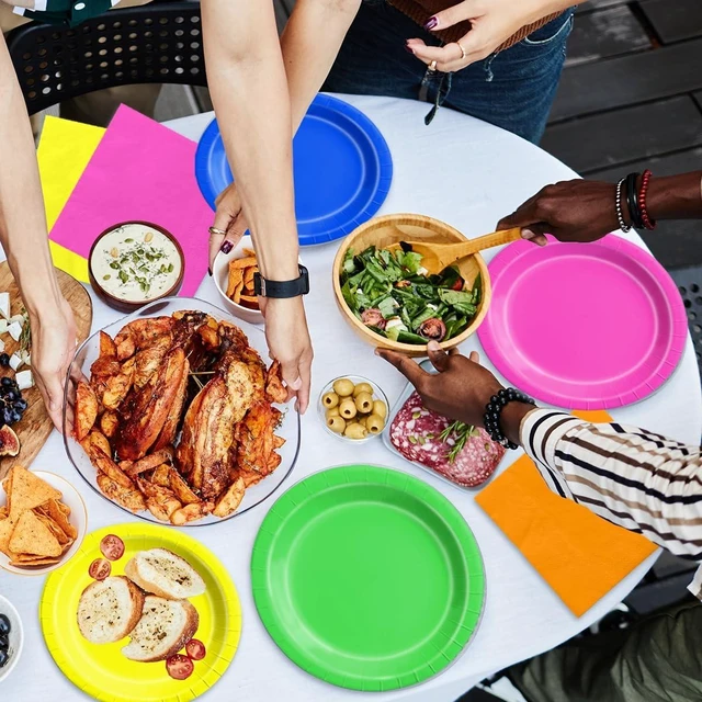 Alt view image 12 of 12 - CMUSKO Glow in the Dark Party Supplies - 60Pcs Neon Party Plates & Napkins Set 80s Neon Let's Glow Themed Tableware for Birthday